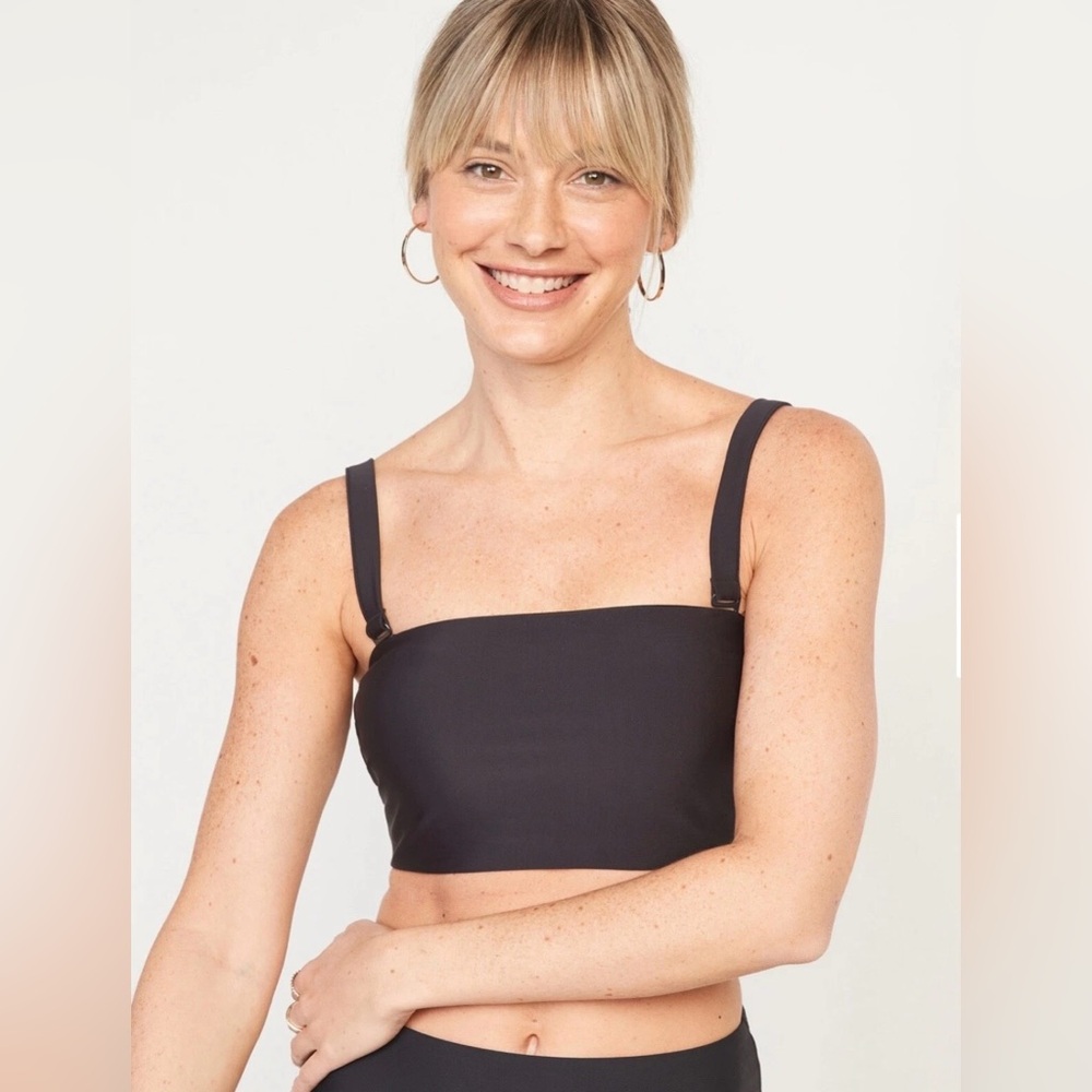 Old Navy Women's Solid Black Bandeau Swim Top Size Small Removable Straps